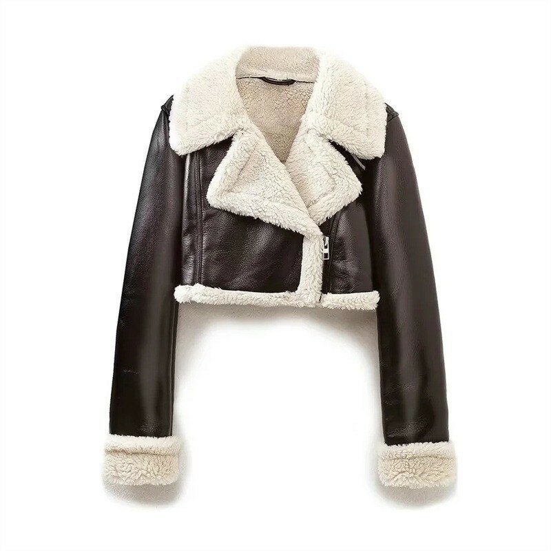 ZXRYXGS премиум ПУ Короткая куртка модное пальто 2023 Осень Зима Новая индивидуальная Женская одежда с лацканами Трендовое пальто
