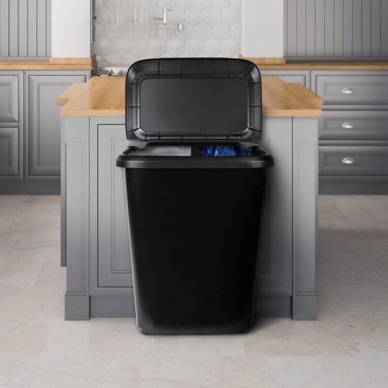 Hefty 20.4 Gallon Trash Can, Plastic Dual Function Divided Extra Large Kitchen Trash Can, Black