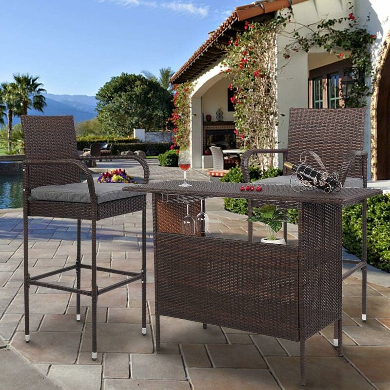WUNICEF-Table de bar extérieure avec rangement, 2 étagères en acier, table de bar avec rangement pour jardin et arrière-cour