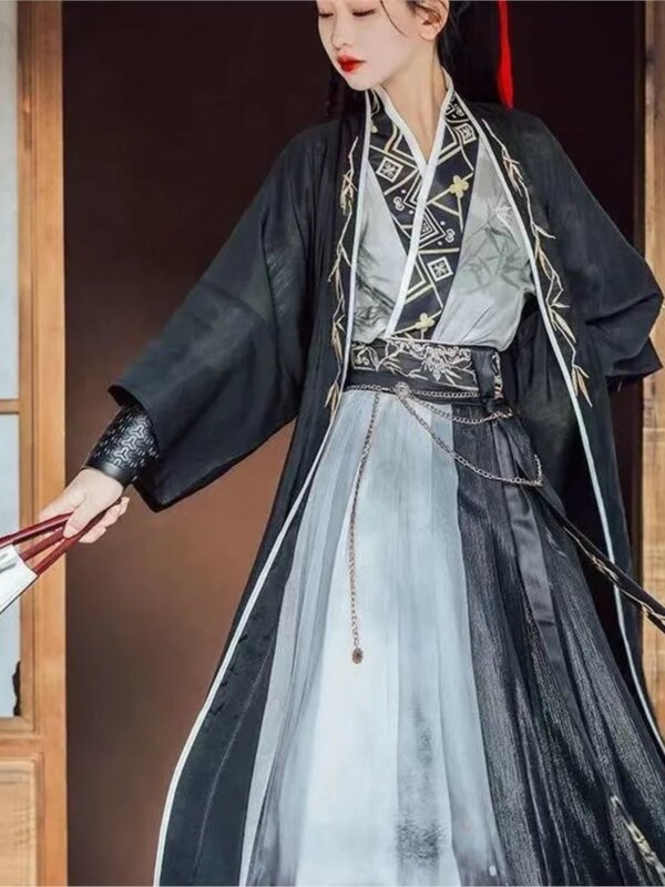 Traje tradicional chinês Hanfu Cosplay para mulheres, SONG Dynasty Black Dresses, Cool Gothic Dress, Unisex