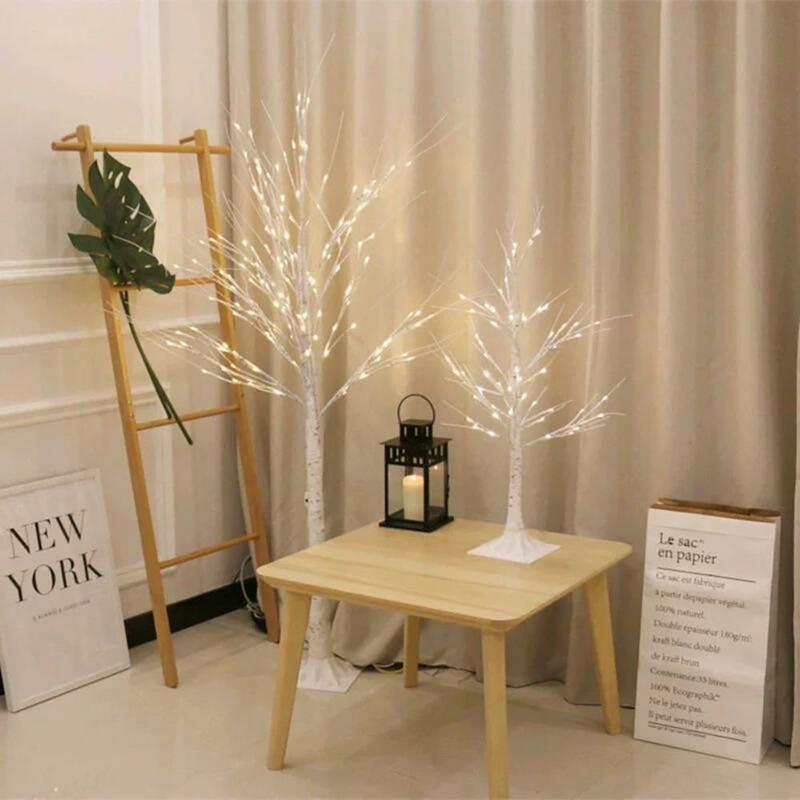 Рождественское украшение, 2023 Φ, белая лампа, 60 см, лампа в виде березы для дома, спальни, необычная Рождественская елка, освещение для спальни