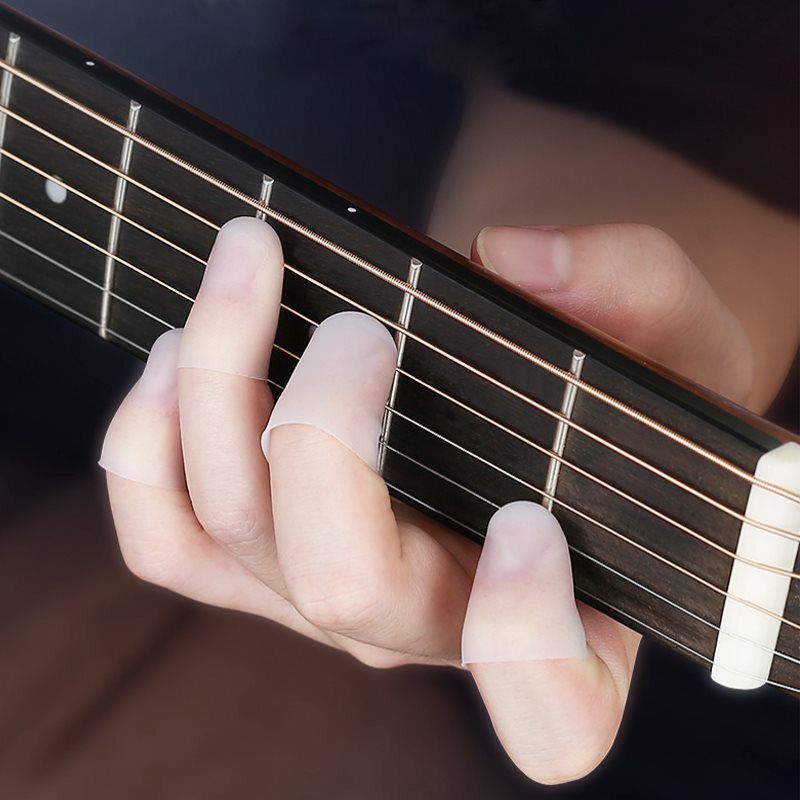 4 stücke Ultra-dünne Links Hand Gitarre Fingertip Beschützer Silikon Finger Schutz Abdeckung Hand Finger Schutz Gitarre Zubehör