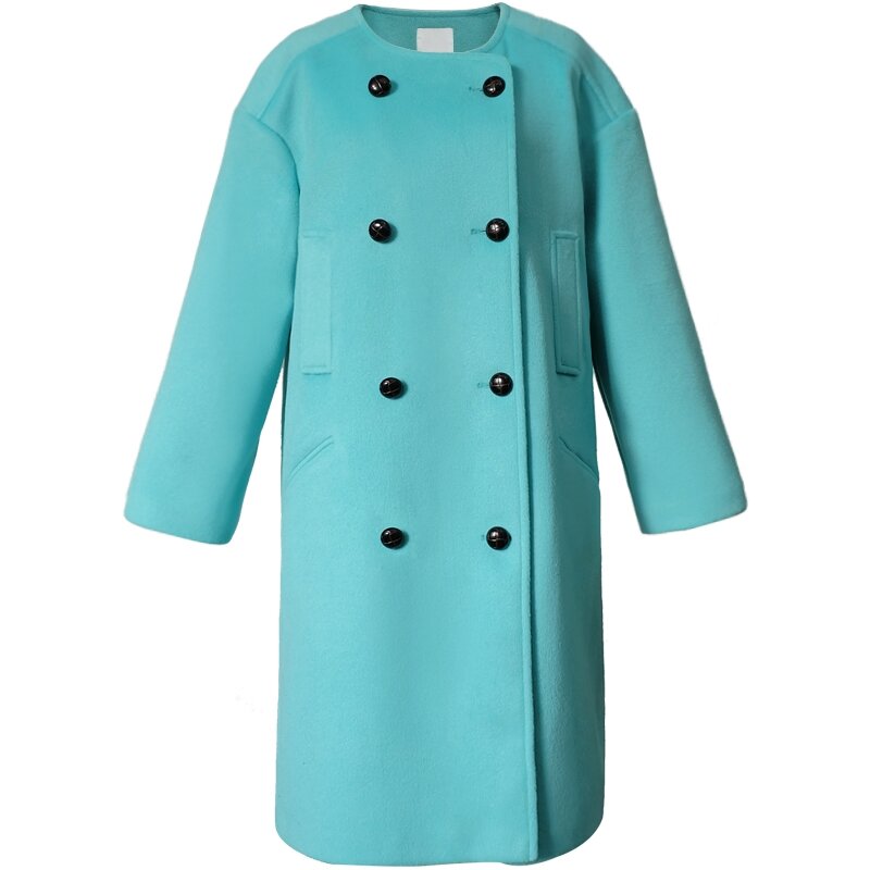 Женское двубортное шерстяное пальто Kpop, Элегантное длинное теплое однотонное пальто в Корейском стиле со звездами, свободное зимнее пальто