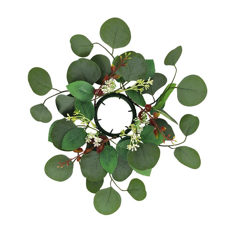 Guirnalda de anillo de vela de hojas de eucalipto artificiales, diámetro interior decorativo 8cm para