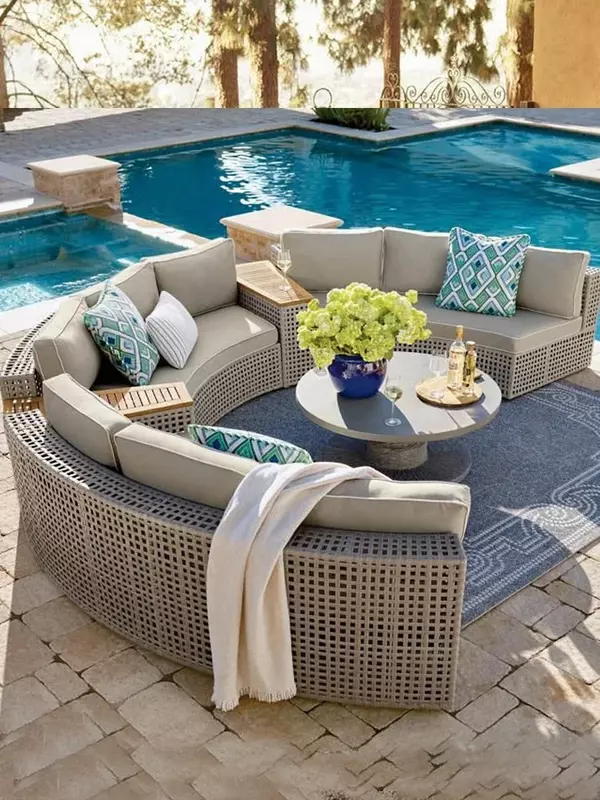 Rattan sofa combination courtyard leisure outdoor living room customized semicircular arc rattan chair outdoor furniture