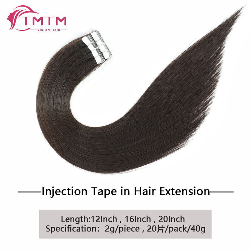 Extensiones de cabello humano con cinta Invisible recta, cabello Remy Real, trama de piel de PU, negro Natural, inyección sin costuras, cabello Natural