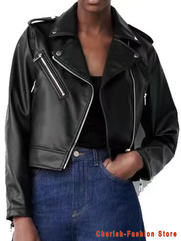 女性のための黒い革のジャケット,カジュアルな服装,ジッパー,ベルト付きの基本的な衣服