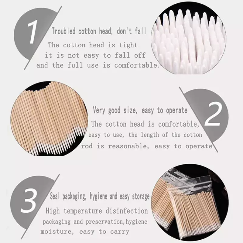 1/500pcs Nails Wood Cotton Swab Cleaning Microbrush Eyelash Sticks Buds Tip Ear Toothpick Makeup Eyebrow Sticks Glue Removing