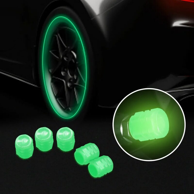 Luminous Car Tire Valve Caps, Wheel Rim Stem Covers, Dustproof, Impermeável, Auto, Motocicleta, Bicicleta, Glow in the Dark, Novo