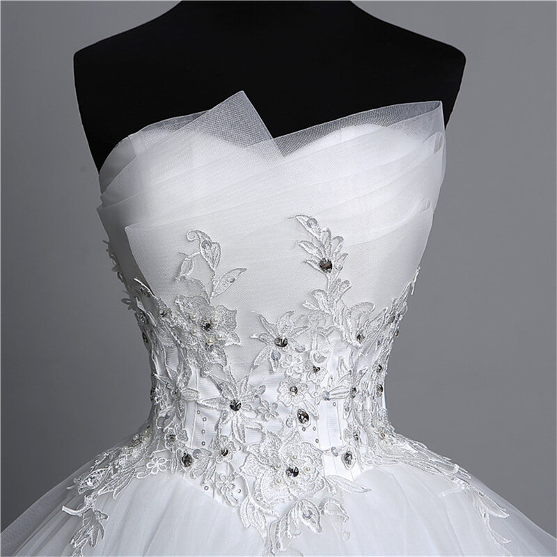 Элегантное Тюлевое платье без бретелек с аппликацией, модель 2024 года, свадебные платья для женщин, свадебные платья со шлейфом