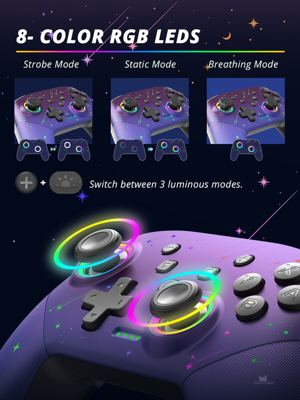 Data Frog Wireless Controller For Nintendo Switch OLED/LITE/PC Console Pro Gamepad with Programmable Turbo Function RGB Light