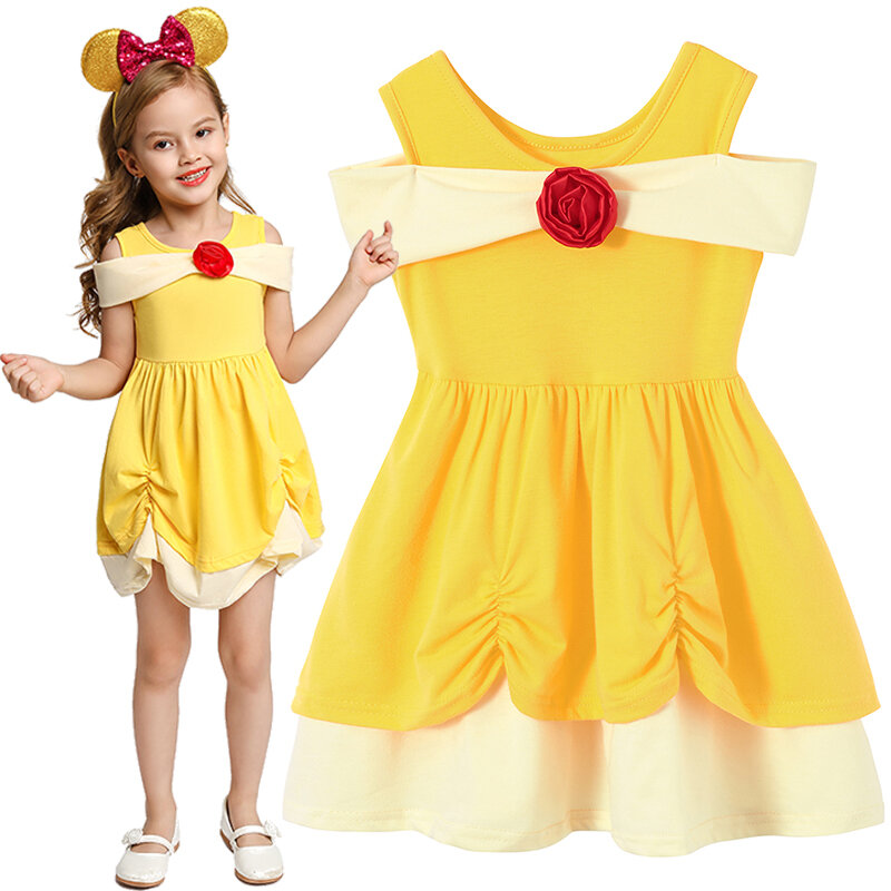 3 pezzi Disney Summer Dresses 2024 abito Casual per neonate Cute Summer Holiday DressFrozen Elsa Anna Costumes Party clothing