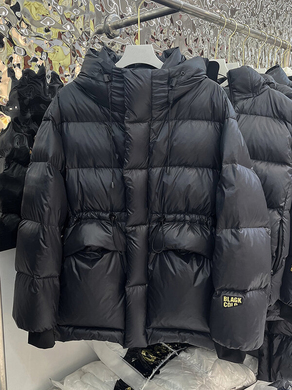 Zimowe damskie termiczne czarne złote kurtka puchowa z kapturem casualowe sznurki białe kacze puchowe damskie płaszcze dopasowane do odzieży wierzchniej