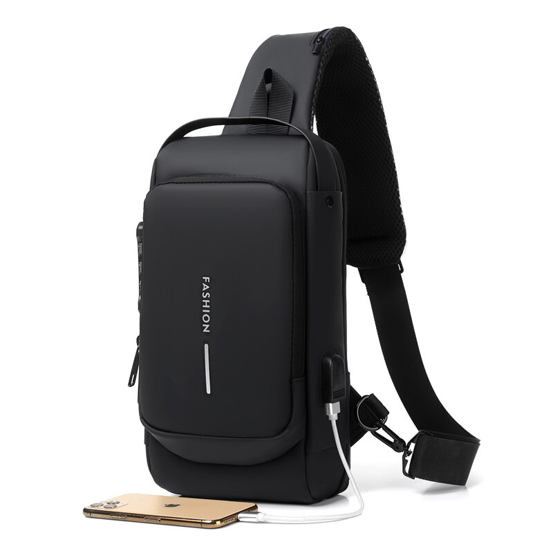 กระเป๋าสะพายพาดลำตัว USB กระเป๋าคาดหน้าอกสำหรับผู้ชายกระเป๋าพาดลำตัวสะพายไหล่เส้นเดียวใหม่กันน้ำกันขโมย