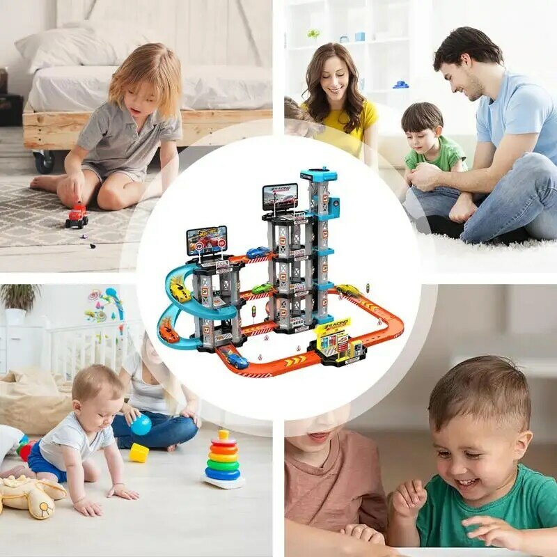 Juguete de garaje Racecar Track Toys Set preescolar Car Games Vehicle Playset, regalo de cumpleaños de Navidad para niños y niñas pequeños de 3 a 9 años