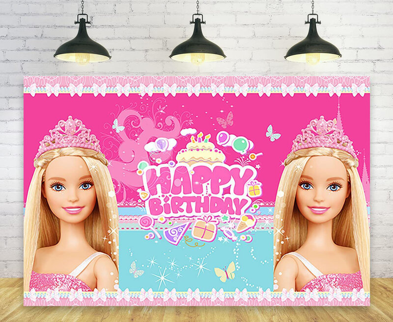 Suministros de fiesta de cumpleaños de Barbie, vajilla desechable rosa para niña, pancarta, adorno para cupcakes, fondo, globos de princesa, bolsa de regalo