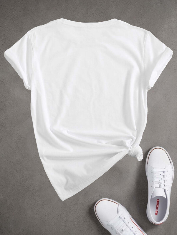 Polo & rose print t-shirt, manga curta em torno do pescoço top casual para as mulheres, verão e primavera roupas