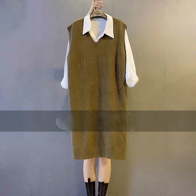 Baju Wanita leher V, baju wanita kasual komuter rajutan, longgar, musim gugur, musim dingin, 2023