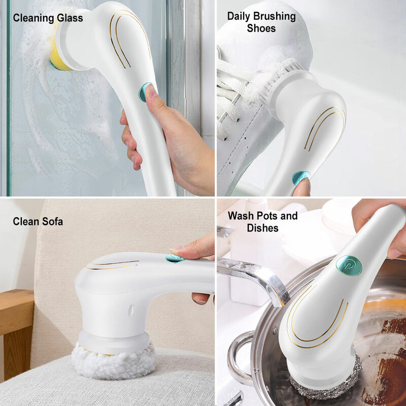 Spazzola per la pulizia elettrica senza fili portatile 5 In 1 Set di spazzole per la pulizia impermeabile multifunzionale lavastoviglie vasca da bagno utensili da cucina