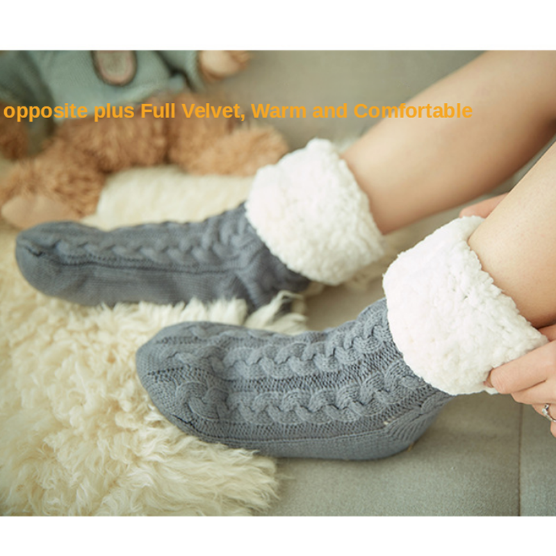 Womens Fuzzy Thermal ถุงเท้า Plush Grip กัญชาฤดูหนาวหญิงในร่มห้องนอนที่อบอุ่นซิลิโคนหนารองเท้าแตะถุงเท้าชั้น
