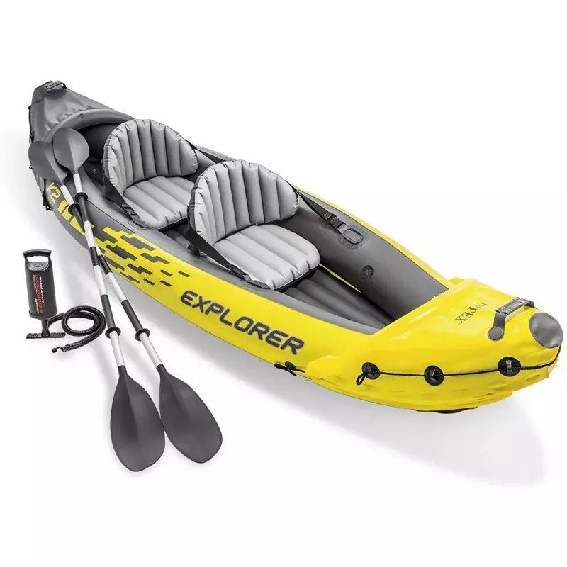 Intex 68307EP Explorer K2 Inflatable Kayak Set: Includes Deluxe 86in Aluminum Oars and High-Output Pump – SuperStrong PVC – Adju