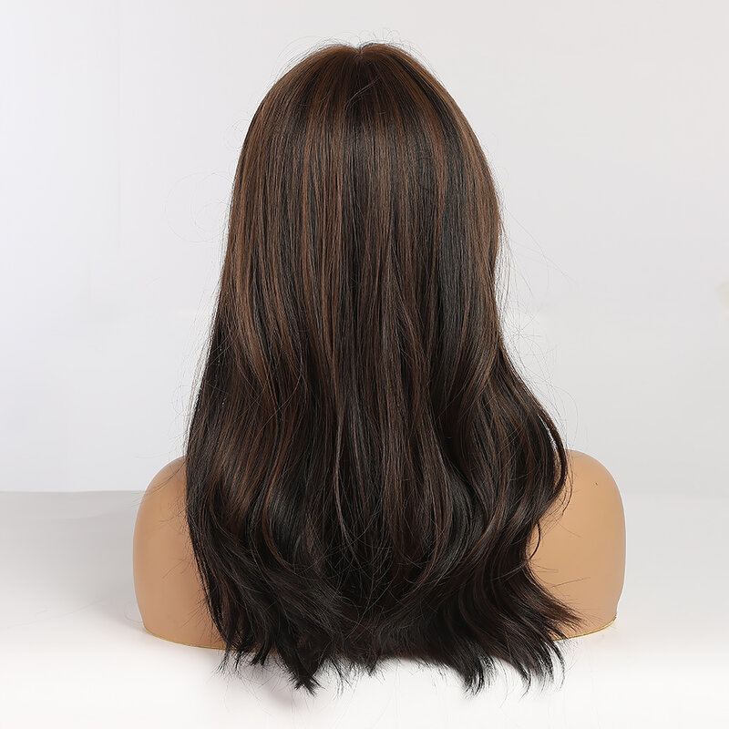 Peruca de cabelo ondulado natural para mulheres, peruca encaracolada, comprimento tridimensional do ombro, em camadas pretas, comprimento médio