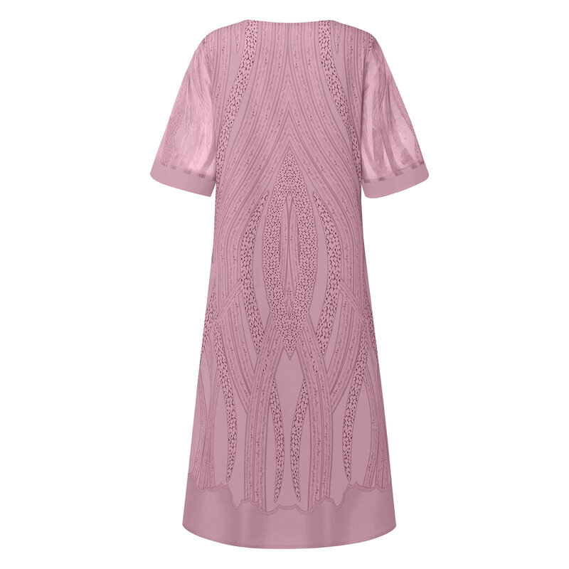 Desire-elegante vestido de meia panturrilha feminino, uma peça, decote em v, mangas compridas, vestidos estampados, 2023
