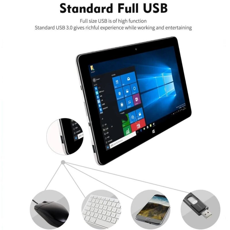 Tableta con Windows 10 de 10,8 pulgadas, Tablet con 2GB de RAM, 32GB de ROM, 64 bits, Compatible con HDMI, 1366x768, IPS, Micro USB, 6000mAh, carga rápida