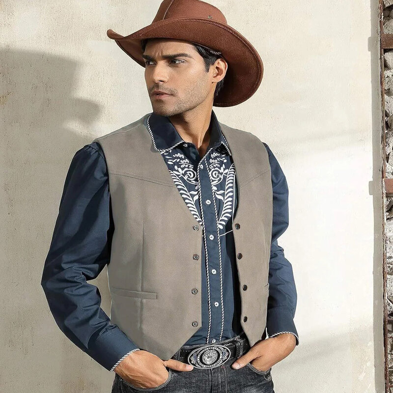 Denim Vest Men's Suede Leather Suit Casual Western Cowboy Waistcoat Custom Colour Prom Man Clothing Punk Sleeveless Jacket  조끼