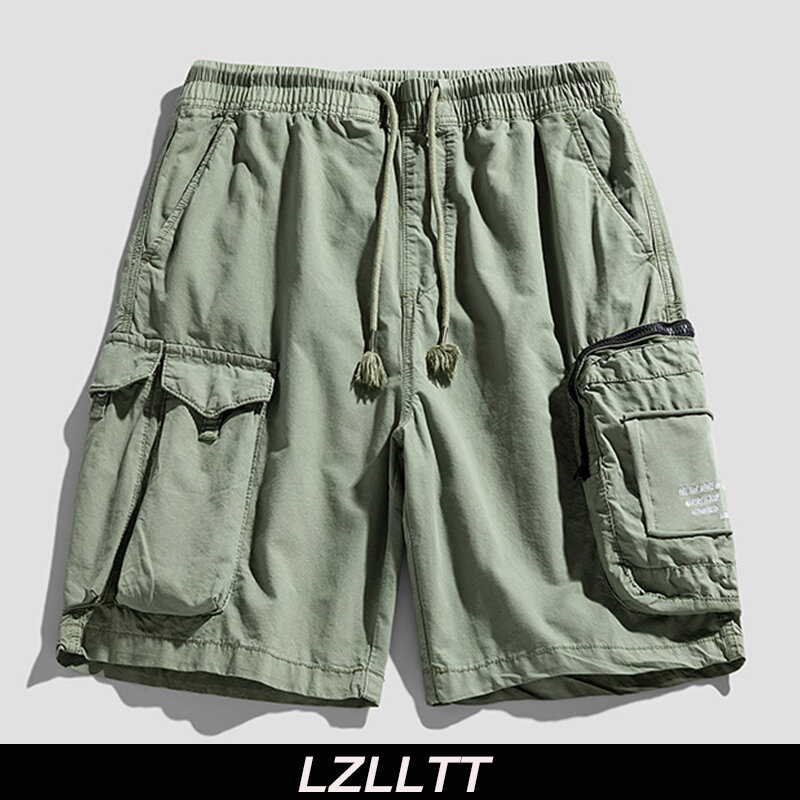 Summer Men Cargo Cotton Shorts Men Multi Pocket Casual Solid Elastic Waist Short Spring Men Jogger Pants Short Male Dropshipping