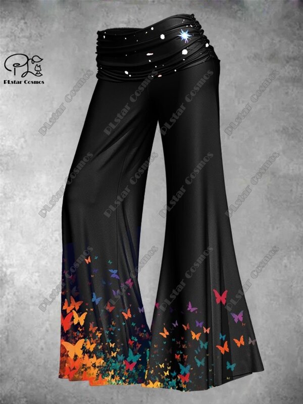 Plstar kosmos neue 3d gedruckte Frauen Retro Schmetterling lässig Element Schmetterling Weste weites Bein Hosen zweiteiliges Set