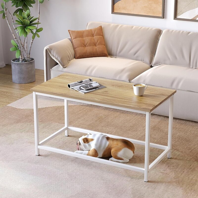 Kleiner rechteckiger Couch tisch, einfacher moderner minimalisti scher Mittel tisch mit offenem Design für kleine Räume, Couch tische