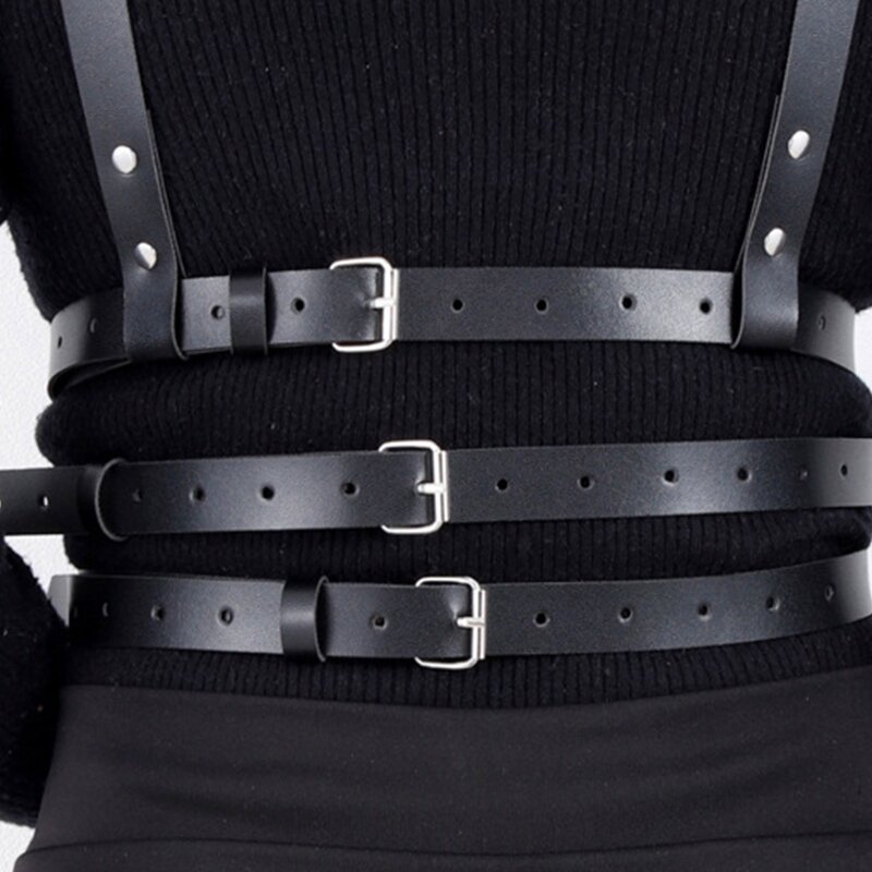 حزام الحمالات الجلدية حزام تسخير الجلود الشرير مشد أعلى الصدر مع حزام