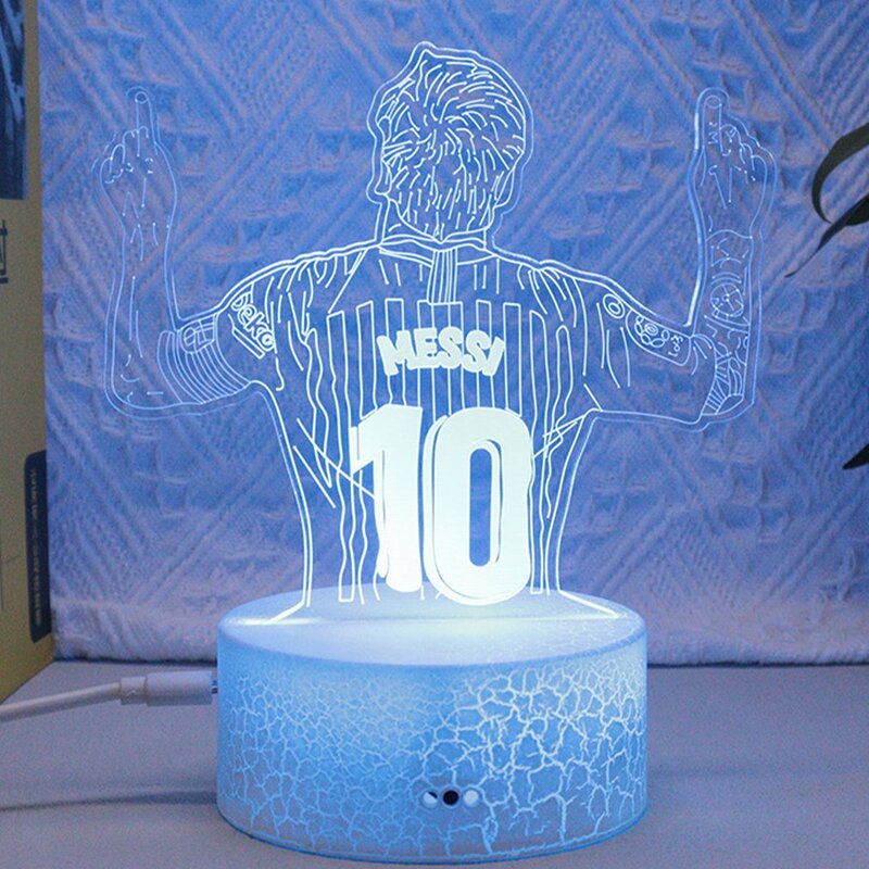 3D Night Light Football Character USB Black Touch Colorful Remote Control 16 Colors Fan's Gift Birthday Christmas Gift