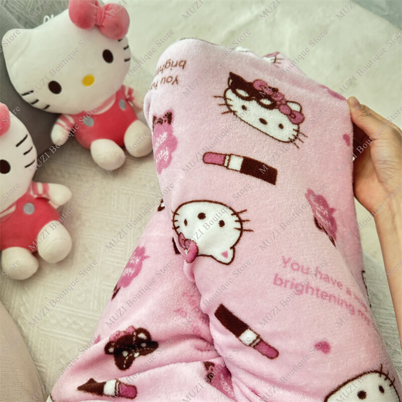 Sanrio-pantalones de Hello Kitty para mujer, Pijama de terciopelo Coral, elásticos, suaves, cómodos, para el hogar, regalos