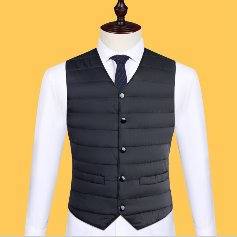 Autumn Winter Down Cotton Men Coat Vest Fashion Button Cardigans Thicken Warm Solid V-Neck Casual Versatile Sleeveless Jackets