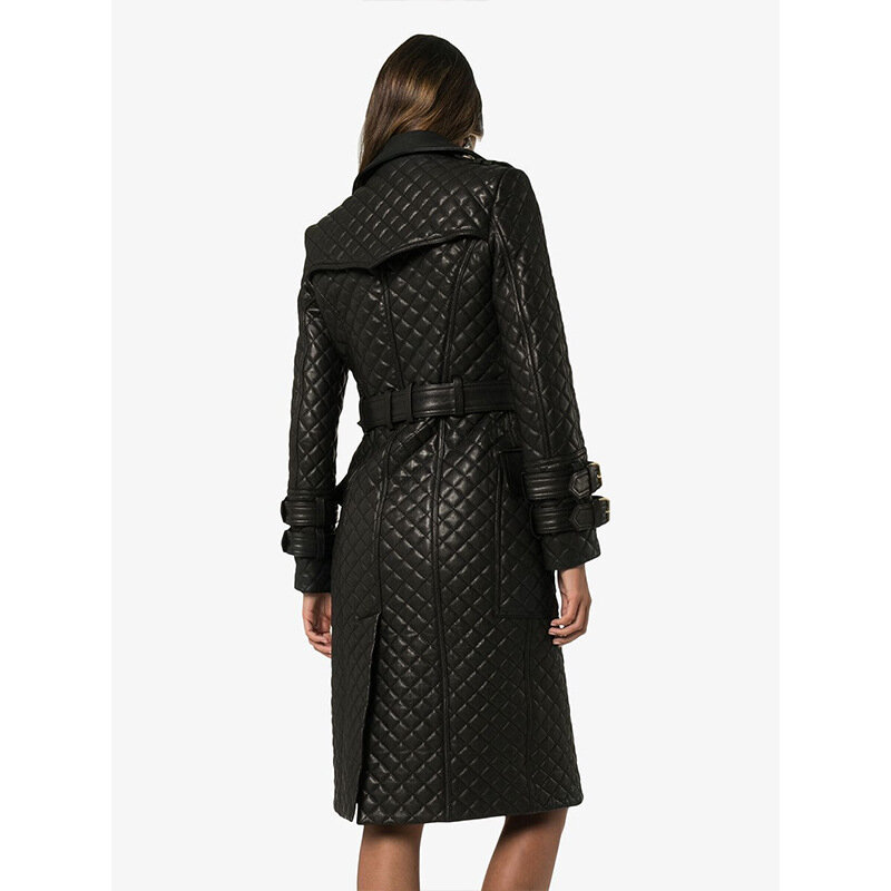 Veste d'hiver en cuir de mouton pour femme, manteau Long avec ceinture, tendance 2022
