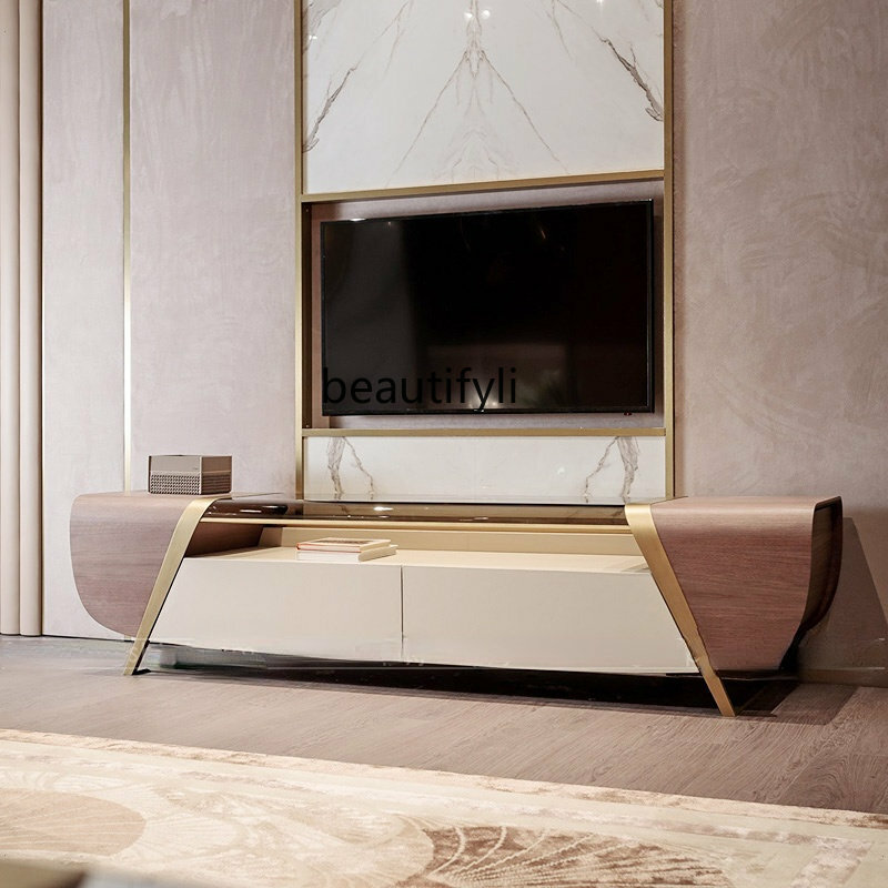 yj TV Cabinet Light Luxury Hong Kong-Style Post-Modern Floor Cabinet Italian Minimalist Low Cabinet Curio Cabinet