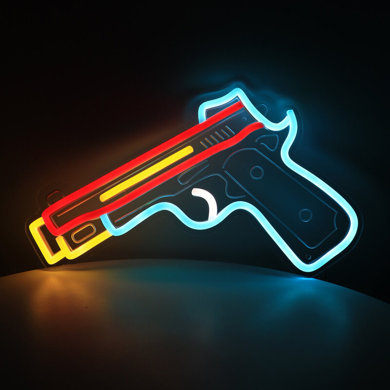 1PC Gun Pistol Shape LED Wall Neon Art Sign Light For Pub Club Party Event Decoratioightn 11.81‘’*8.85‘’