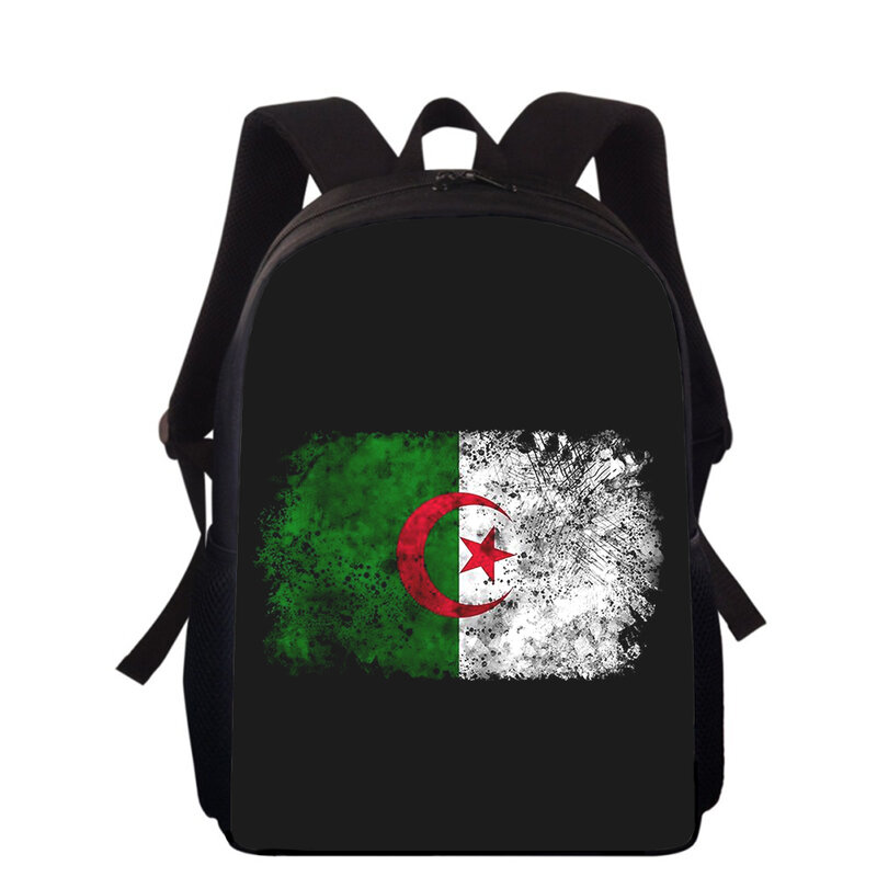 Ransel anak laki-laki perempuan, tas punggung buku sekolah pelajar, tas sekolah dasar motif 3D 15 "bendera Aljazair