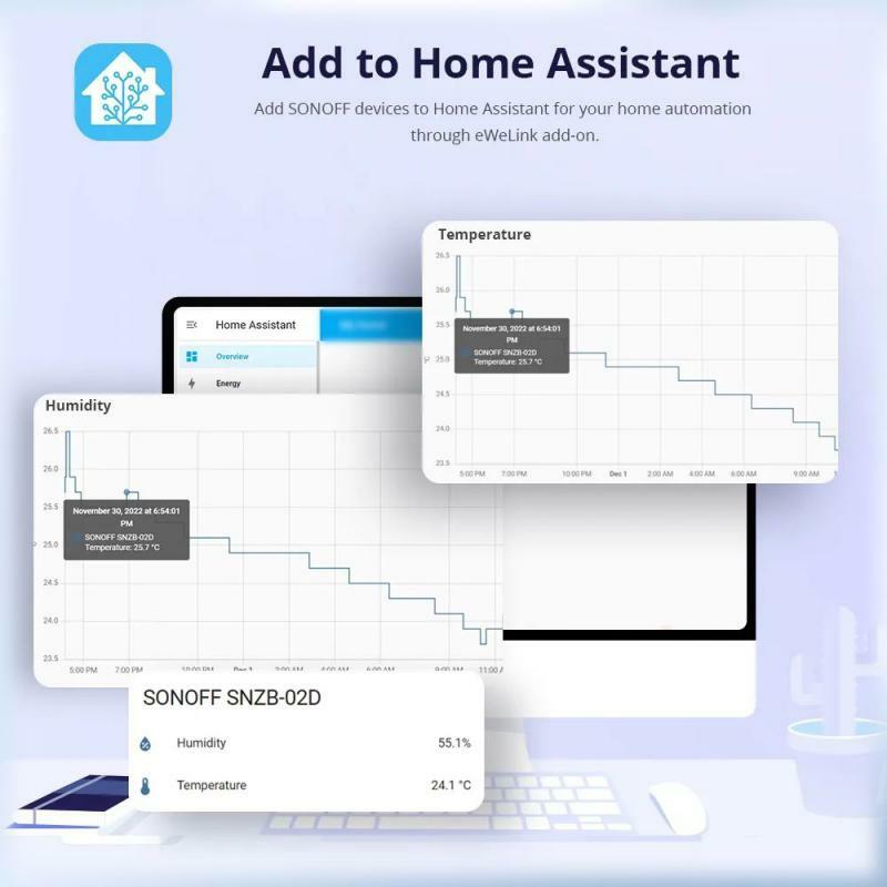 Sonoff SNZB-02D Zigbee Slimme Temperatuur Vochtigheid Sensor Lcd-Scherm Afstandsbediening Real-Time Monitoring Ewelink Via Alexa Google Home