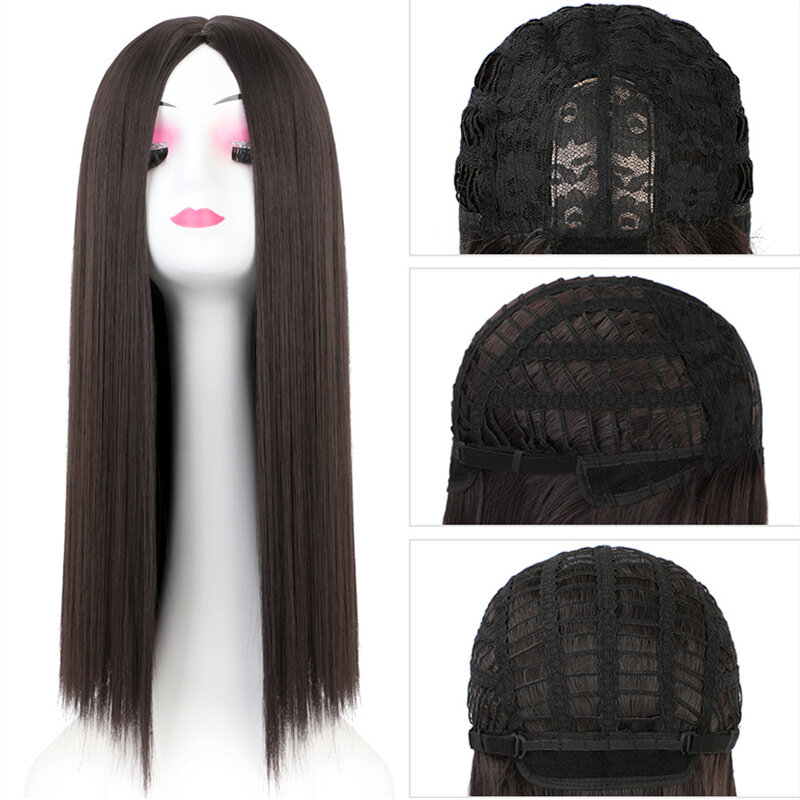 50CM Wig lurus panjang Medium bagian tengah rambut hitam kualitas tinggi untuk Wig kostum pesta Anime Cosplay hadiah ulang tahun