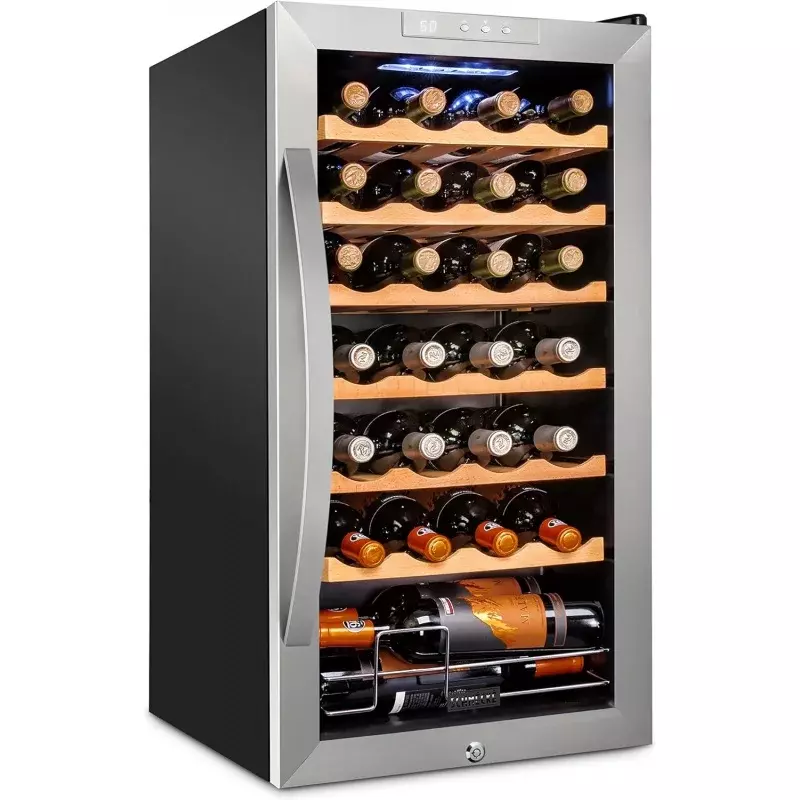 Schmécké 28 Bottle Compressor Wine Cooler Refrigerator w/Lock - Large Freestanding Wine Cellar For Red, White, Champagne or Spar