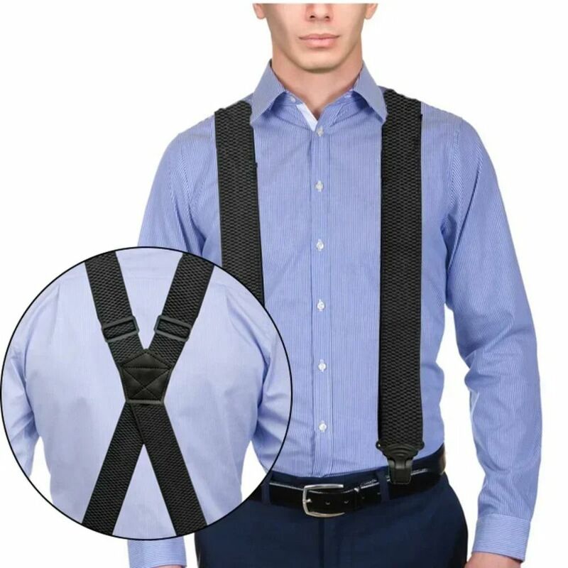Suspender behel lebar 3.8cm, sabuk tali celana dapat diatur Vintage X Back 4 klip kawat gigi elastis untuk pesta pernikahan Pria Wanita