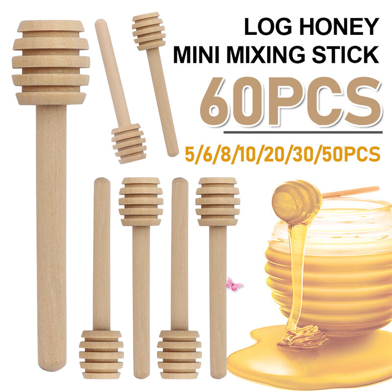 Wooden Honey Dipper Stick Small Honey Spoon Sticks Long Handle Honey Spoon Dispense Drizzle Honey Jar Spoon Kitchen Tools
