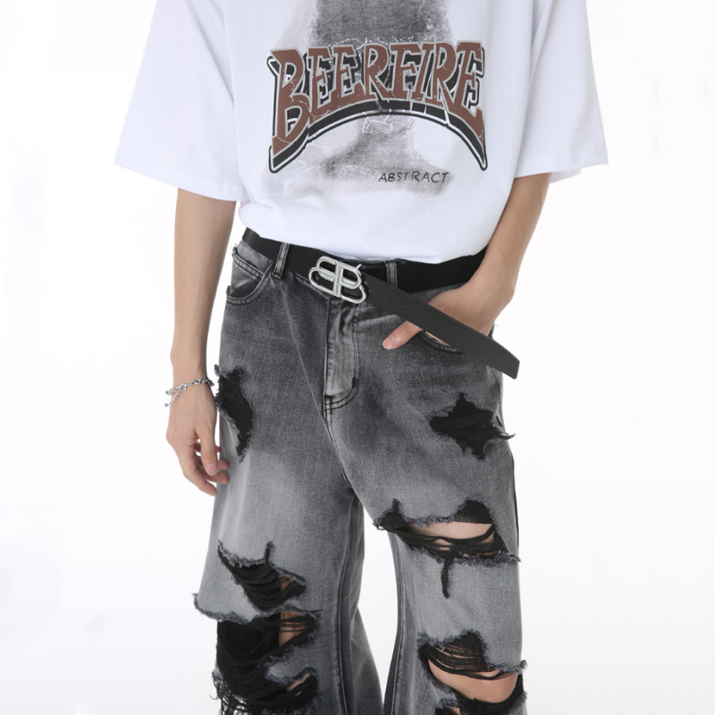 Hip Hop Personality Ripped Hole Design Jeans For Men Y2K Dark Punk Style Four Season Straight Denim Pants pantalones 청바지 джинсы
