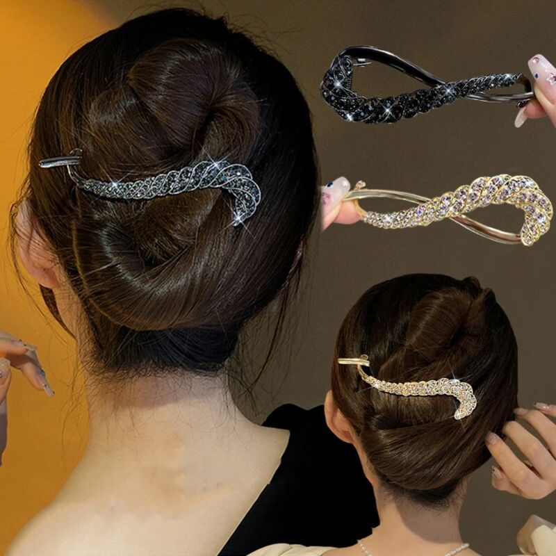 Jepit rambut berlian imitasi cantik klip pisang penutup kepala pesta wanita anak perempuan mewah manis putar jepit rambut pemegang ekor kuda