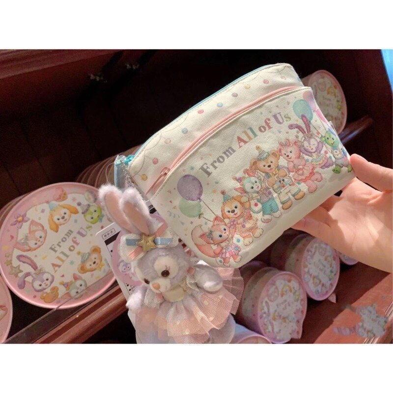 Disney Cartoon Duffy Bear Tony l Bag, armazenamento de estampa bonito duplo, bolsa de maquiagem infantil, carteira de moedas, Disney