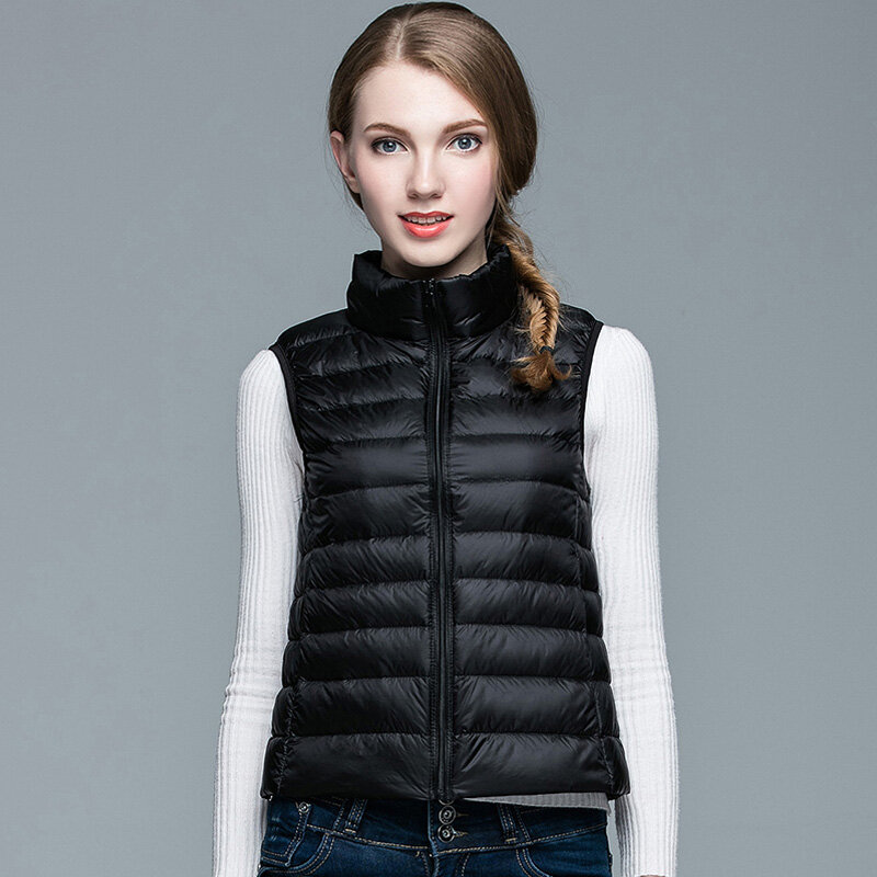 Ultra Thin Down Jacket Light Warm Waistcoat Female Sleeveless Cropped Puffer Jacket Vest Lining Woman Winter Coat Spring