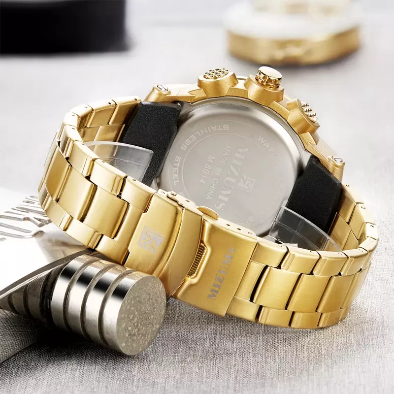 Montre numérique à Quartz pour hommes, montre-bracelet de sport LED, étanche, style militaire, à la mode, en acier doré